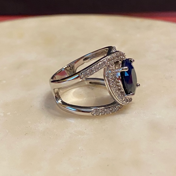 NWOT BLUE SAPPHIRE W ZIRCON STERLING RING - Picture 6 of 12